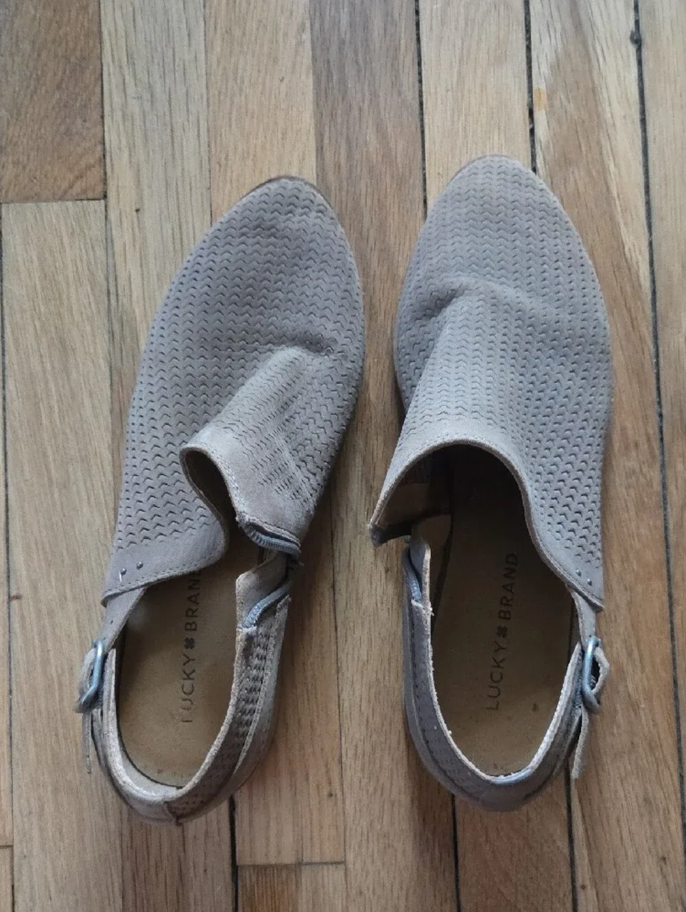 Lucky Brand Taupe Perforated Leather Slingback Flats